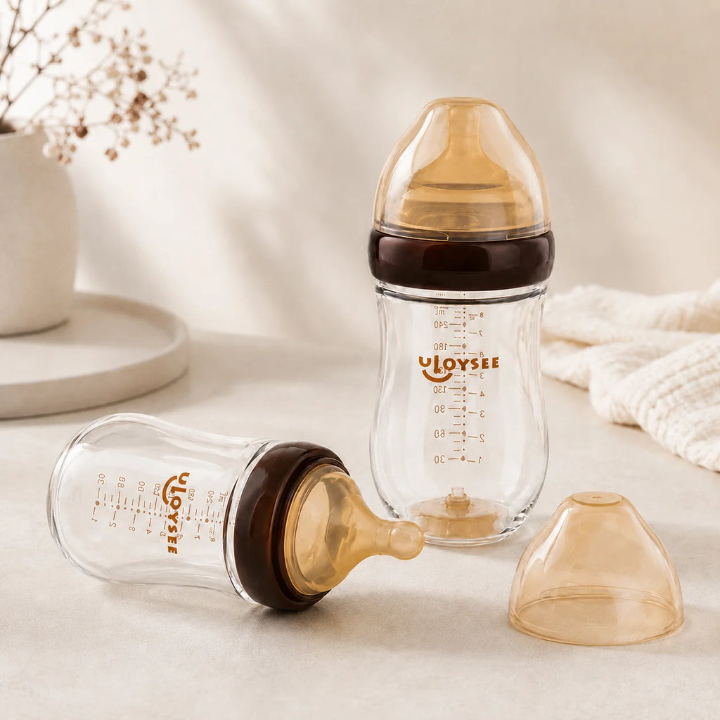 SWANS Glass Baby Bottle Wide Neck Anti-Colic Silicone Nipple 160ml Glass Baby Bottle SWANS