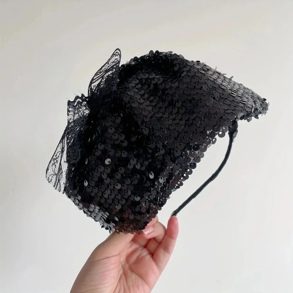 Women's Glitter Sequin Wide Brim Half Hat Hair Headband Sequin Hair Headband SWANS