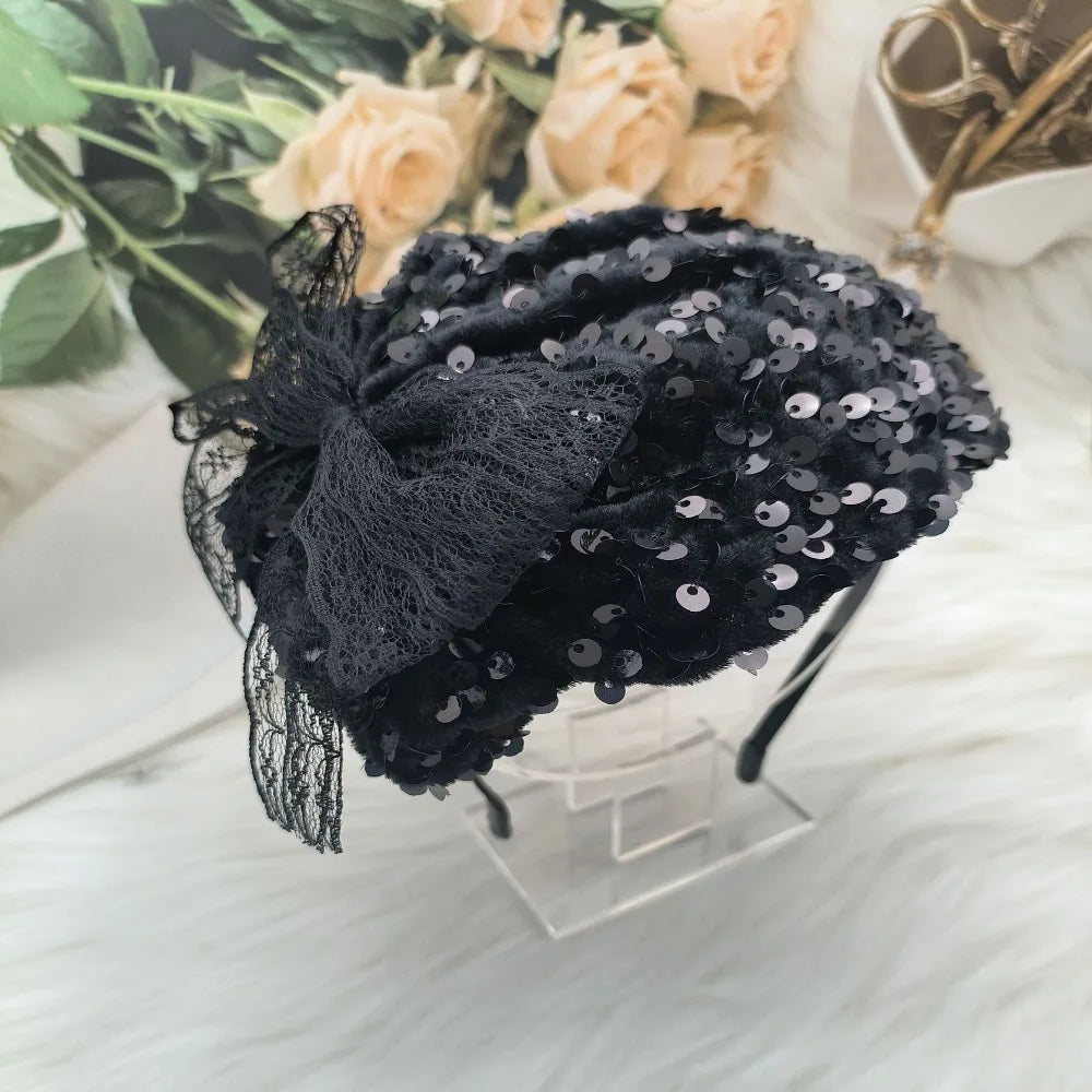 Women's Glitter Sequin Wide Brim Half Hat Hair Headband Sequin Hair Headband SWANS