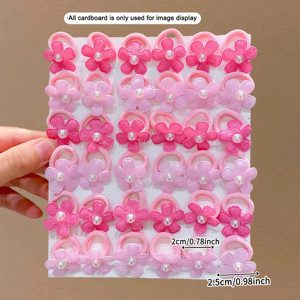 10-Pack Pink Flower Hair Ties with Pearl Decor – Ponytail Holders Floral Hair Ties SWANS