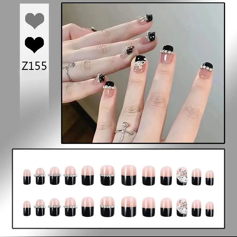 Press On Acrylic Nails – 24pc French Tip Fake Nail Set & Glue Press-On Nail Set SWANS Z155
