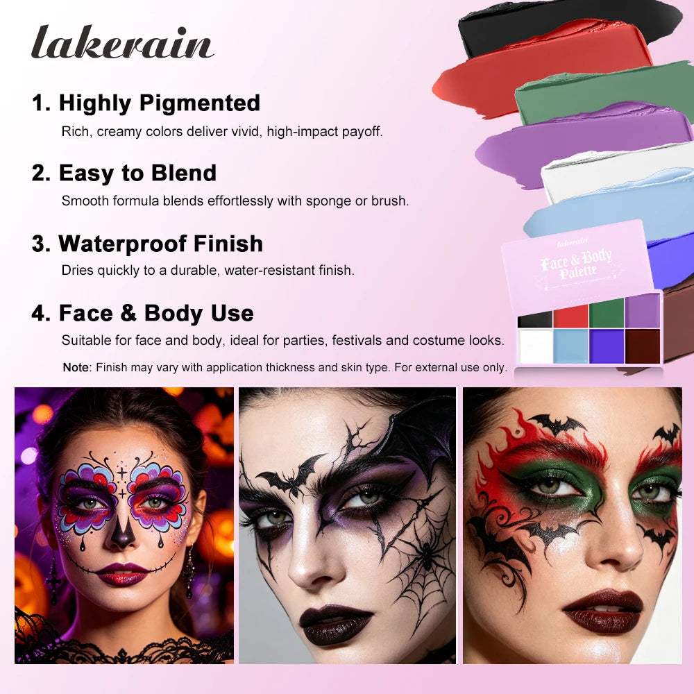 Face & Body Paint Palette – 8 Shades, Waterproof + 2 Brushes Face & Body Paint SWANS