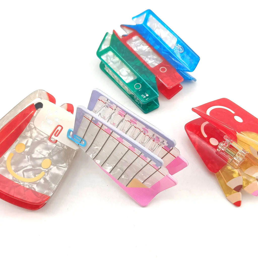 Acrylic Smiley Face Book Hair Claw Clip – Cute Back-to-School Hair Claw Clip SWANS