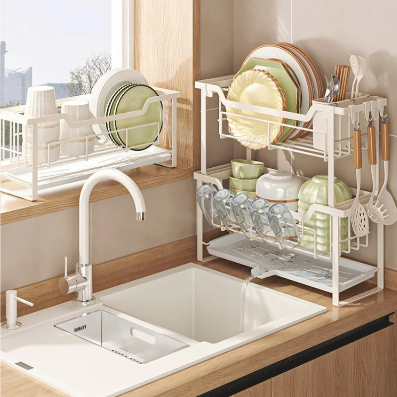 SWANS 2-Tier Dish Drying Rack with Drain Tray & Utensil Holder Dish Drying Rack SWANS