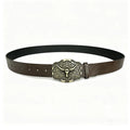Western Cowboy PU Leather Belt – Bull Head Buckle Unisex Leather Belt SWANS Coffee 122cm