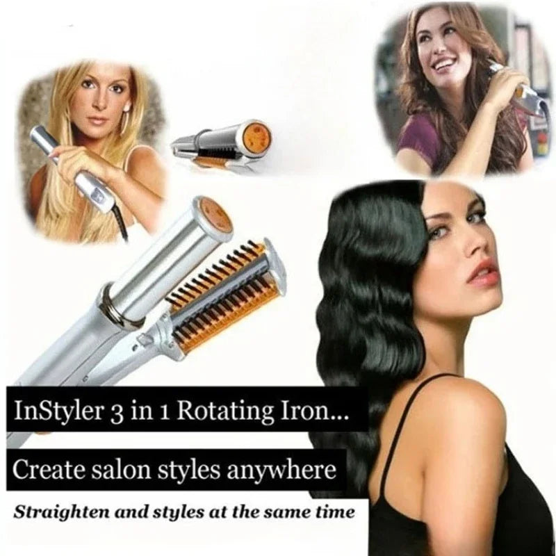 2-in-1 Rotating Hair Curler & Styling Brush Iron | 3 Heat Levels Curling Brush Iron SWANS