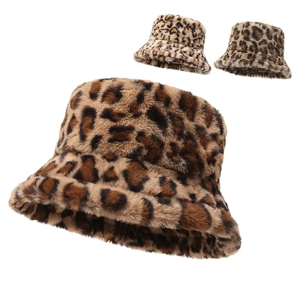 Leopard Print Winter Bucket Hat – Warm Soft Fisherman Hat Winter Bucket Hat SWANS