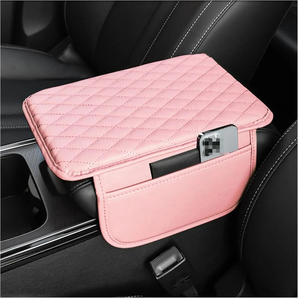 PU Leather Car Armrest Console Cover with 2 Storage Pockets Car Armrest Cover SWANS fsxsn-1pc pink