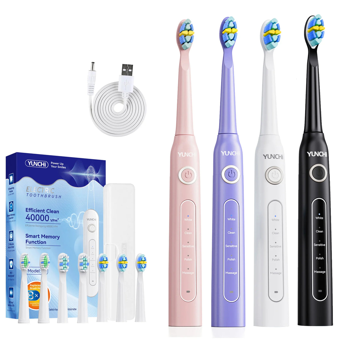 YUNCHi Y5 Sonic Electric Toothbrush 5 Modes & 8 Brush Heads Electric Toothbrush SWANS