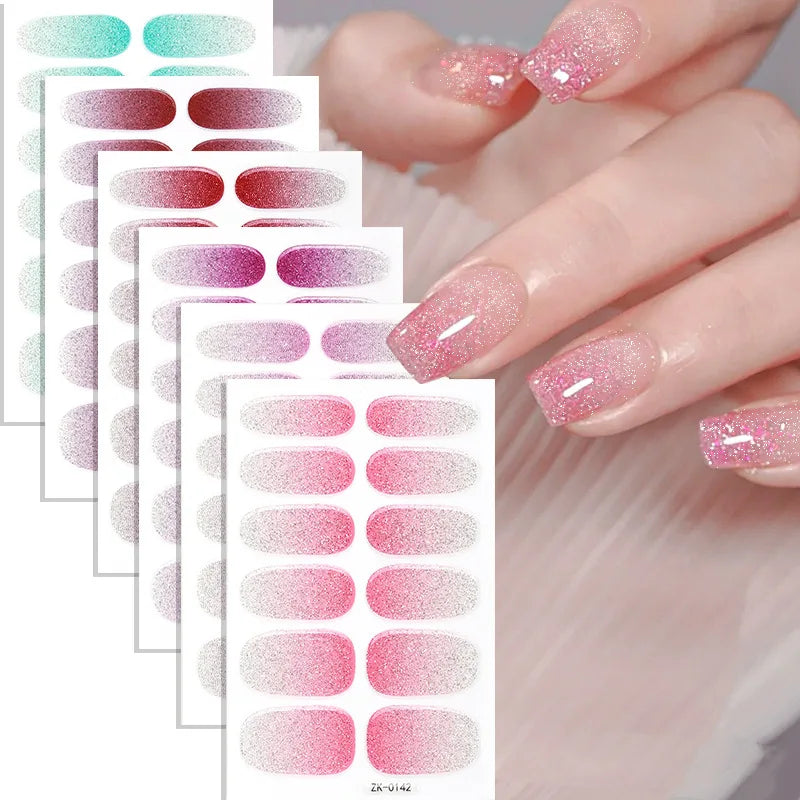 Waterproof Gradient Glitter Nail Stickers – Self-Adhesive Art Nail Art Stickers SWANS