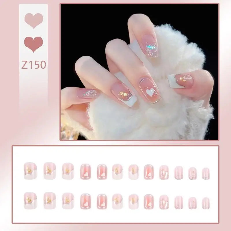 Press-On French Tip Acrylic Nails – 24pc Short Fake Nail Set
