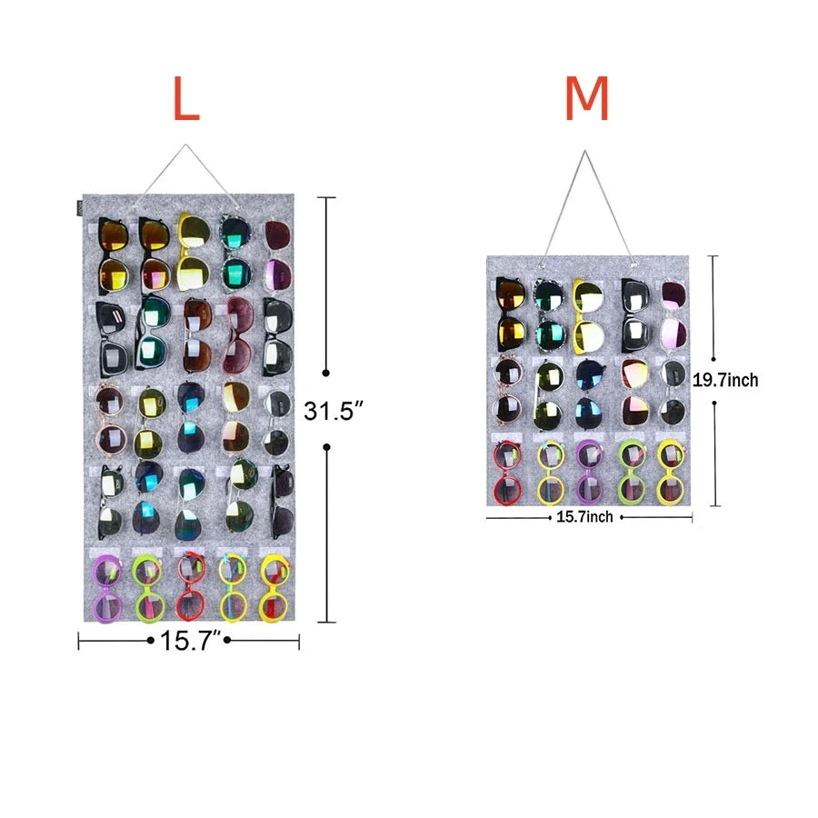Felt Sunglasses Hanging Organizer – 15/25 Slot Wall Storage Eyewear Organizer SWANS