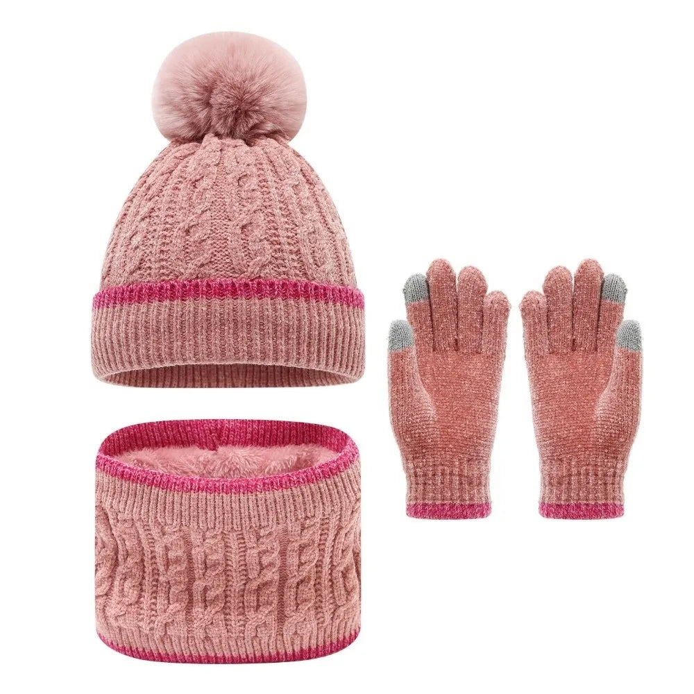 Kids Winter Knit Hat Scarf & Gloves Set – Warm 3-Piece Kids Winter Accessory Set SWANS