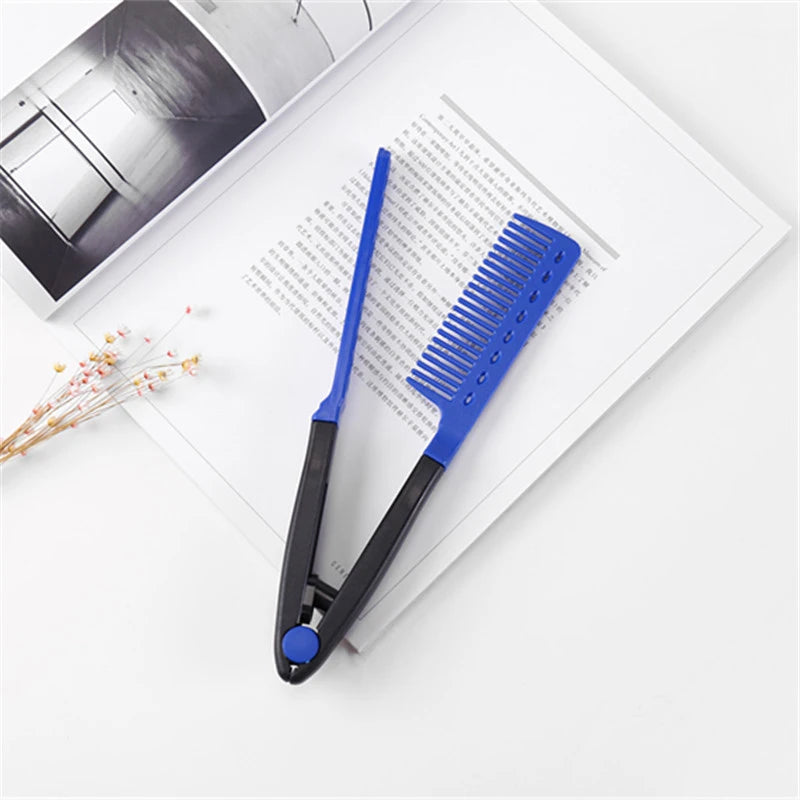 V-Type Hair Straightener Brush – Styling Comb for Men & Women Hair Straightener Brush SWANS Blue