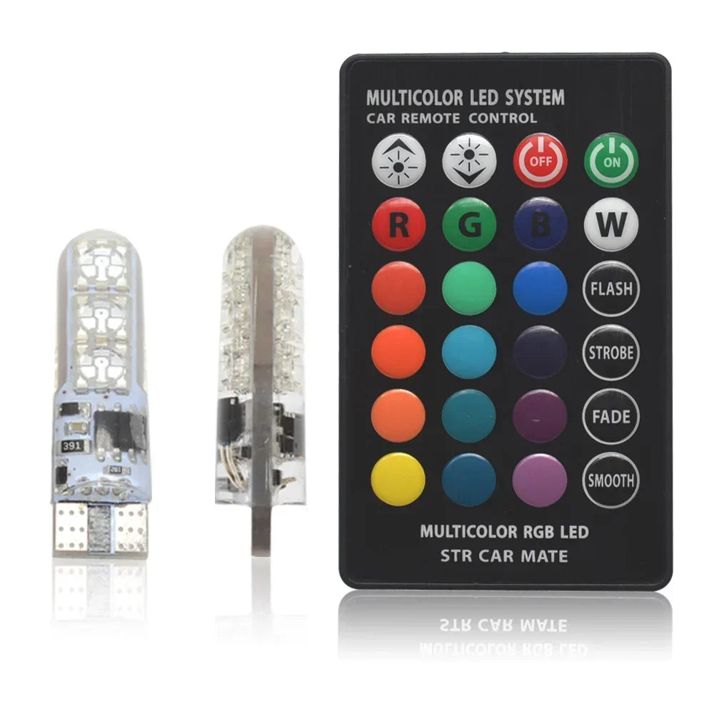 T10 W5W RGB LED Car Interior Bulbs 12V with Remote Control RGB Car LED Bulbs SWANS 2LED 1SET RGB