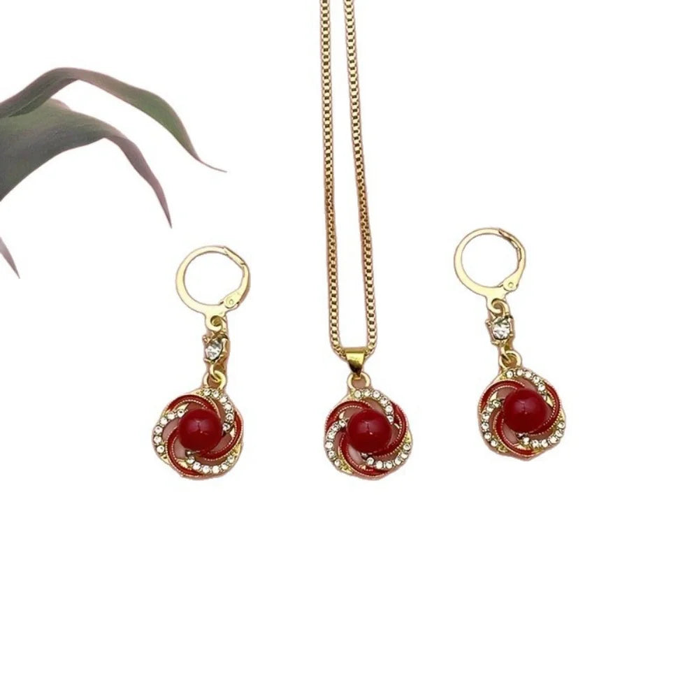 3-Piece Pearl & Zircon Flower Jewelry Set – Necklace & Earrings Jewelry Set SWANS