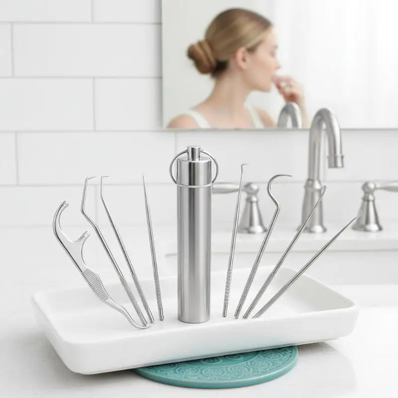 Reusable Stainless Steel Toothpick Set – Portable Storage Kit Oral Care Tool Kit SWANS