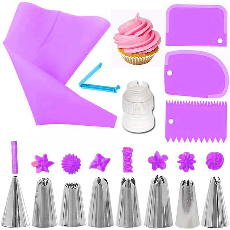 SWANS Piping Bags & Tips Set – Reusable Cake Decorating Kit Cake Decorating Kit SWANS 14Pcs-Purple