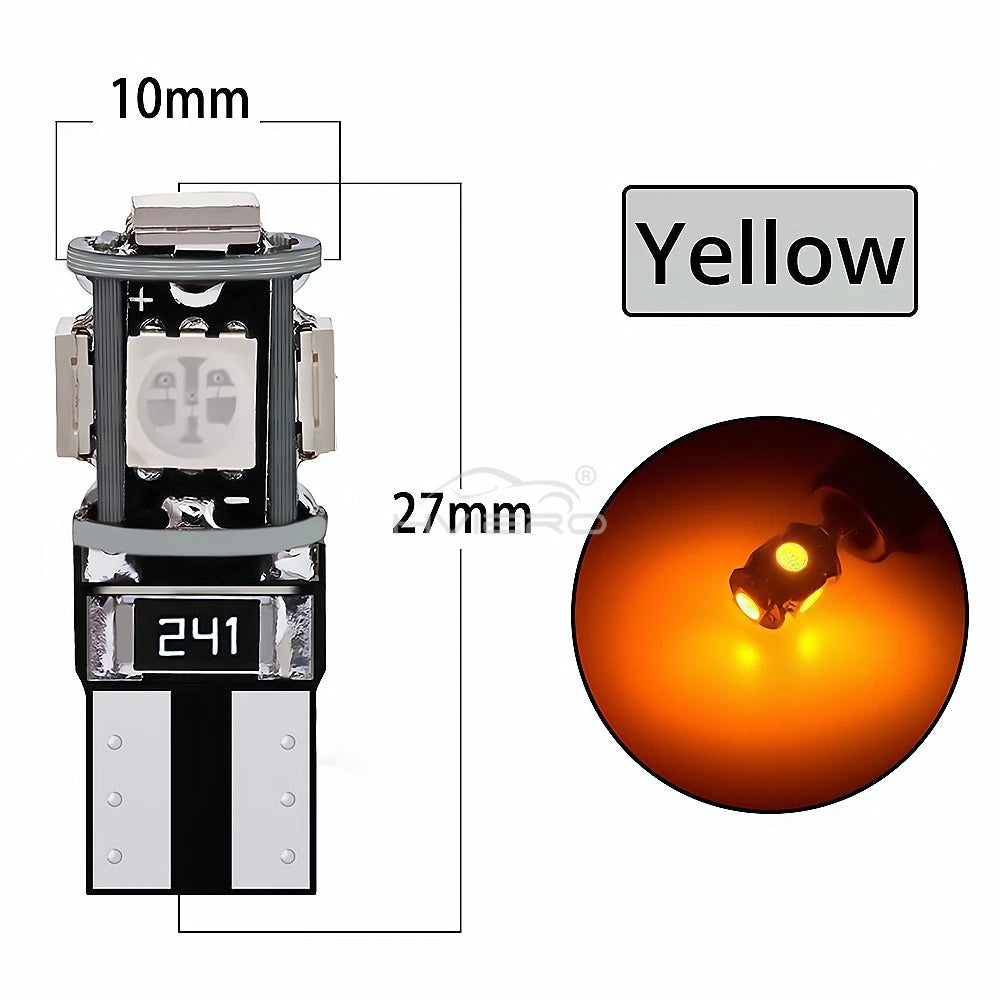 T10 W5W 5SMD LED Car Bulbs 12V | 20/50/100 Pack Error-Free LED Car Bulbs SWANS YELLOW 100PCS