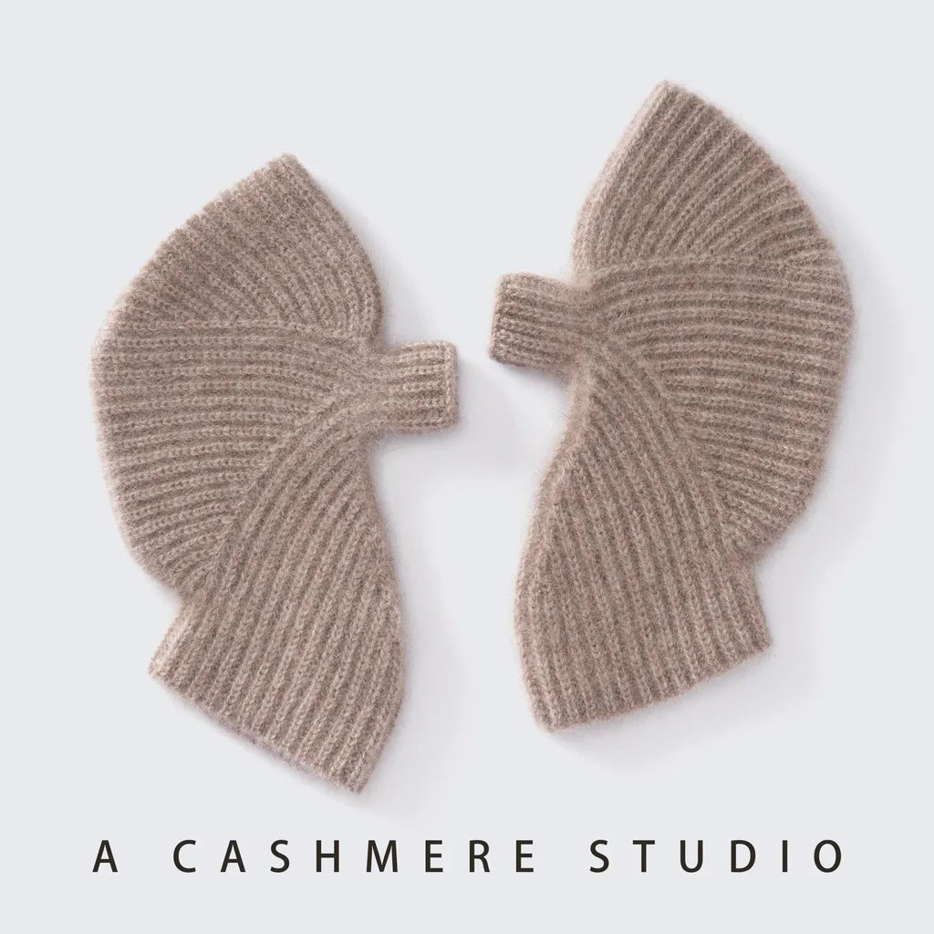 Women's 100% Cashmere Half Finger Gloves – Rib Knit Warm Cashmere Knit Gloves SWANS Light Khaki One Size