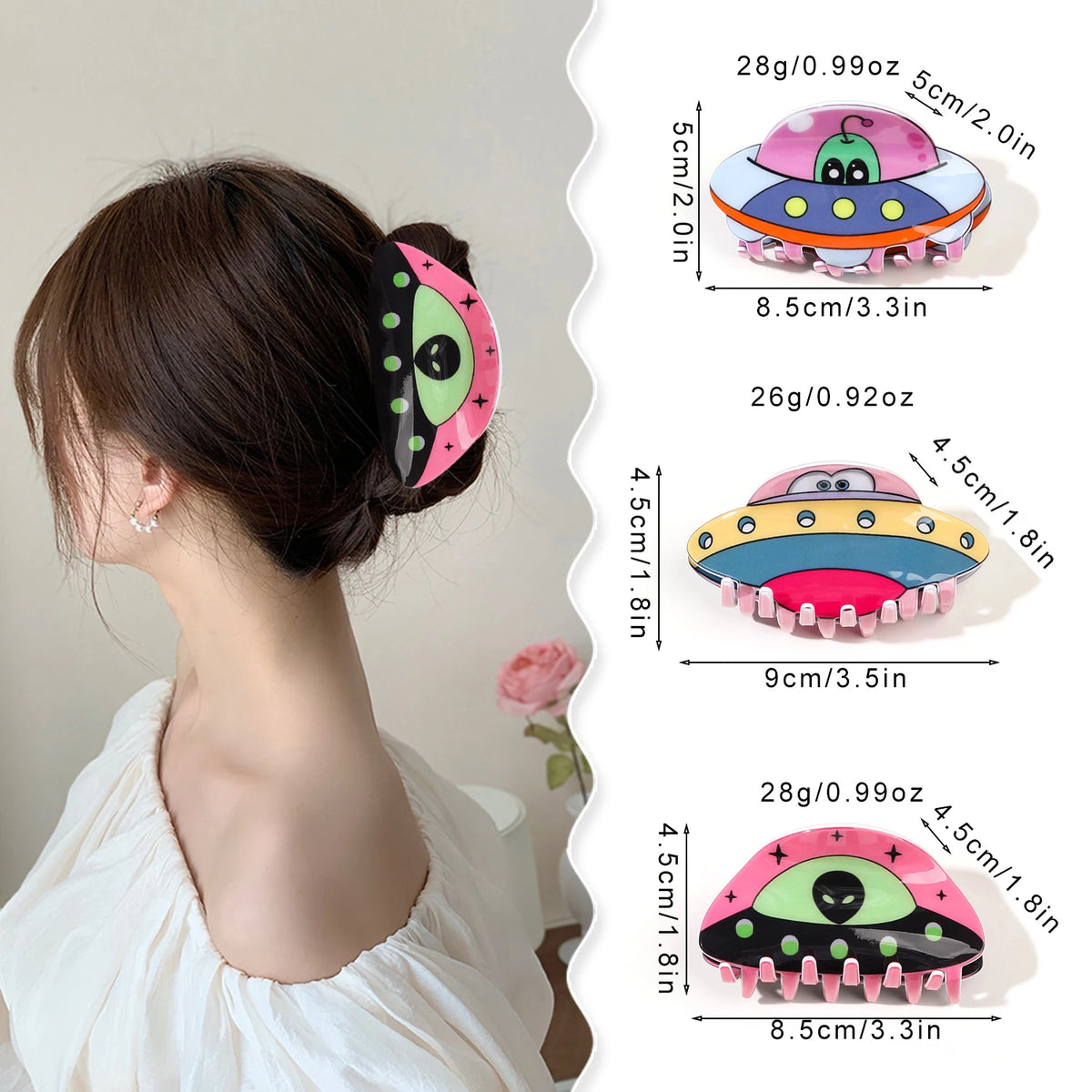Cartoon Alien Spaceship Hair Claw Clip for Women & Girls Hair Claw Clip SWANS