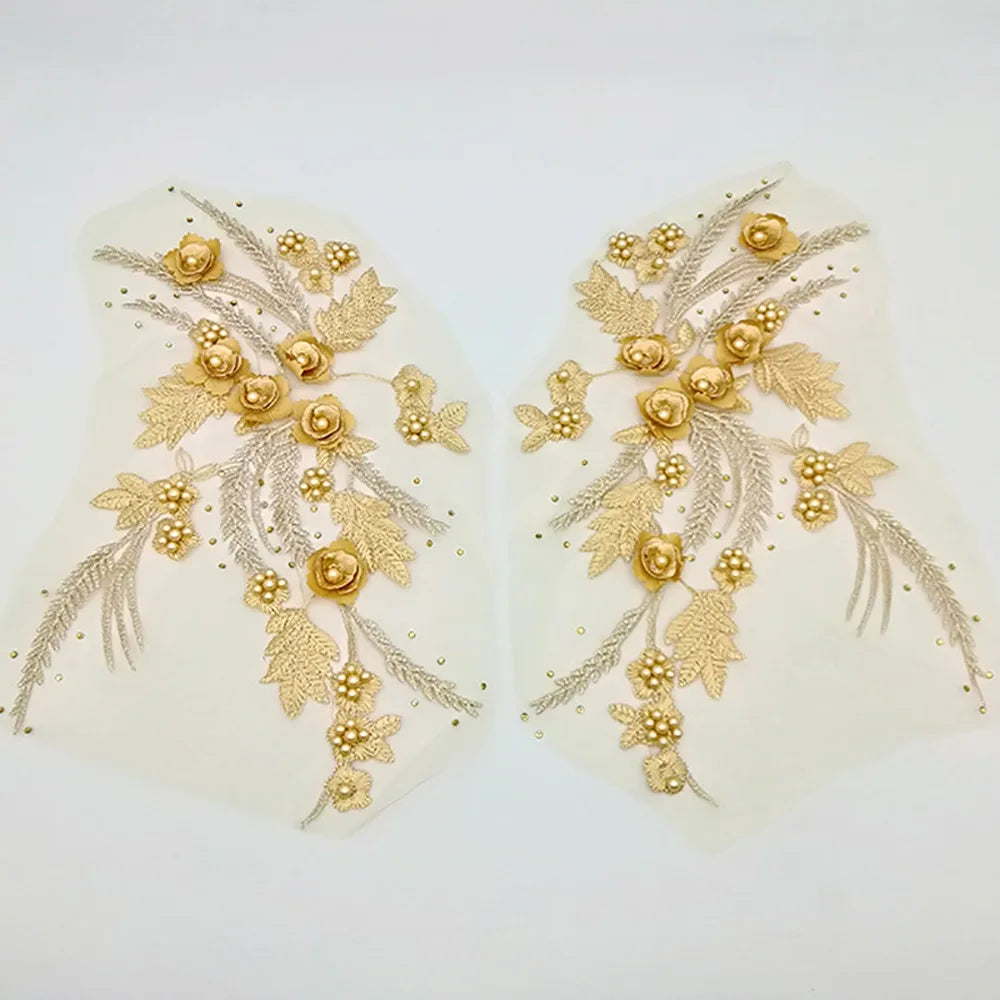 Sequin Embroidery Lace Applique Patches DIY Pair 22x32cm Embroidery Applique Patch SWANS Gold