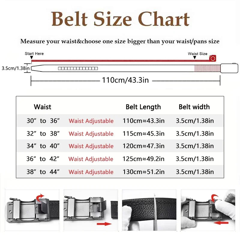 2-Pack Men's Split Leather Belts for Auto Buckle – Black & Brown Men's Leather Belt SWANS