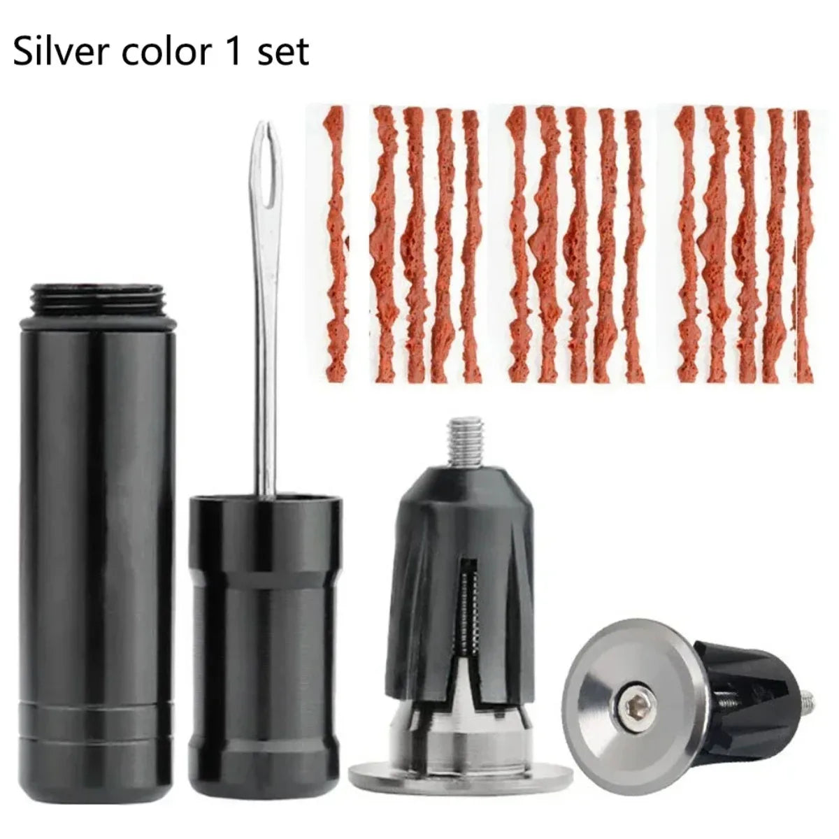 Tubeless Bike Tire Repair Kit – Rubber Strips & Insertion Tool Tire Repair Kit SWANS set-Silver
