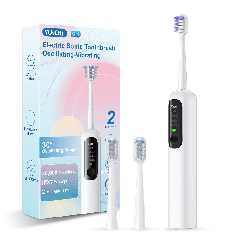 YUNCHI Electric Toothbrush – IPX7, 5 Modes, 100-Day Battery Electric Toothbrush SWANS White