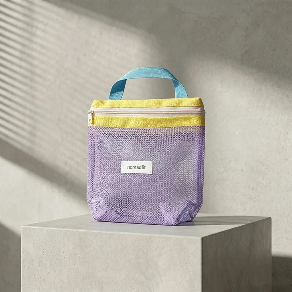 SWANS Mesh Cosmetic Bag – Zippered Semi-Transparent Organizer Mesh Cosmetic Bag SWANS Purple Yellow Blue