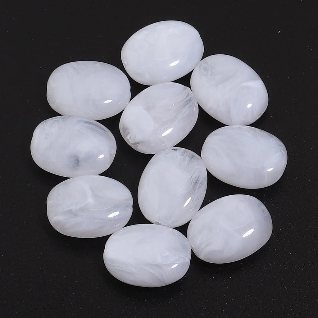 Acrylic Imitation Jade Flat Oval Beads – 20pc DIY Jewelry Pack DIY Jewelry Beads SWANS White
