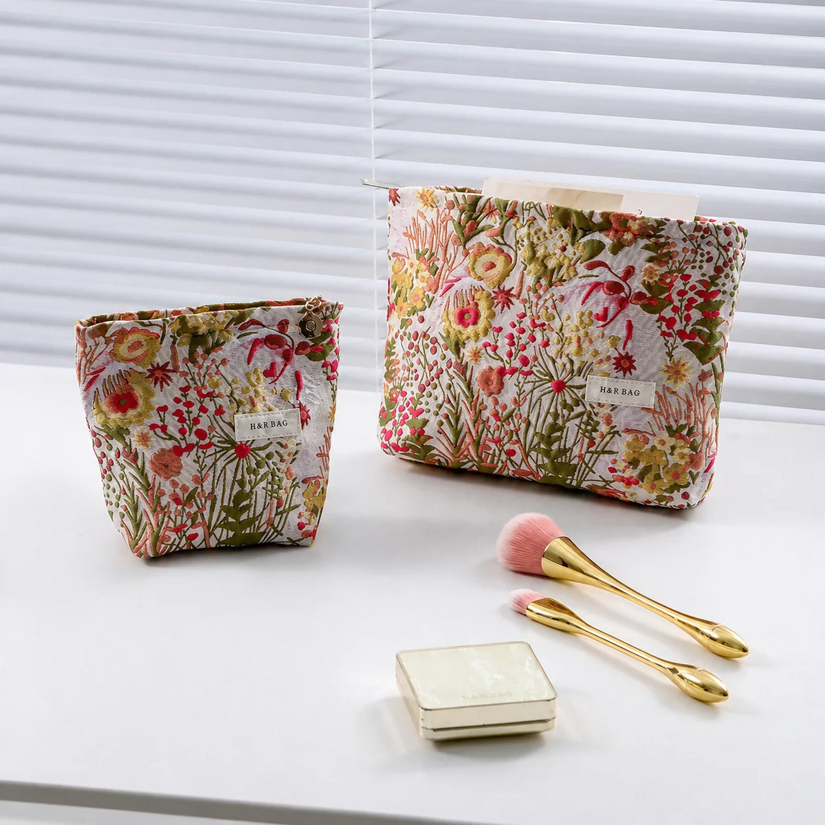 Women's Floral Jacquard Cotton Makeup Bag – 2 Sizes Cosmetic Makeup Bag SWANS