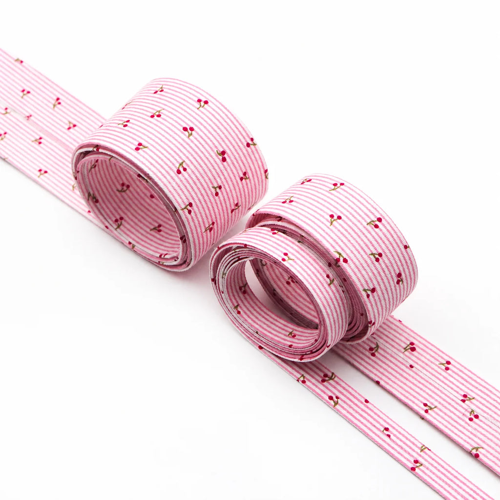 Cherry Print Striped Cotton Ribbon – Multi-Width DIY Crafts Decorative Craft Ribbon SWANS