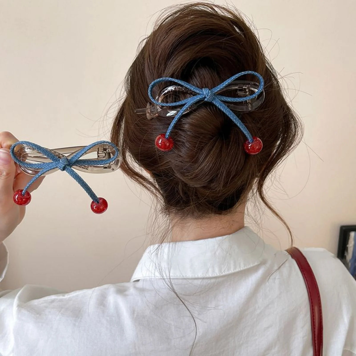 Cherry Blue Bow Hair Clip – Transparent Claw for Women Hair Claw Clip SWANS