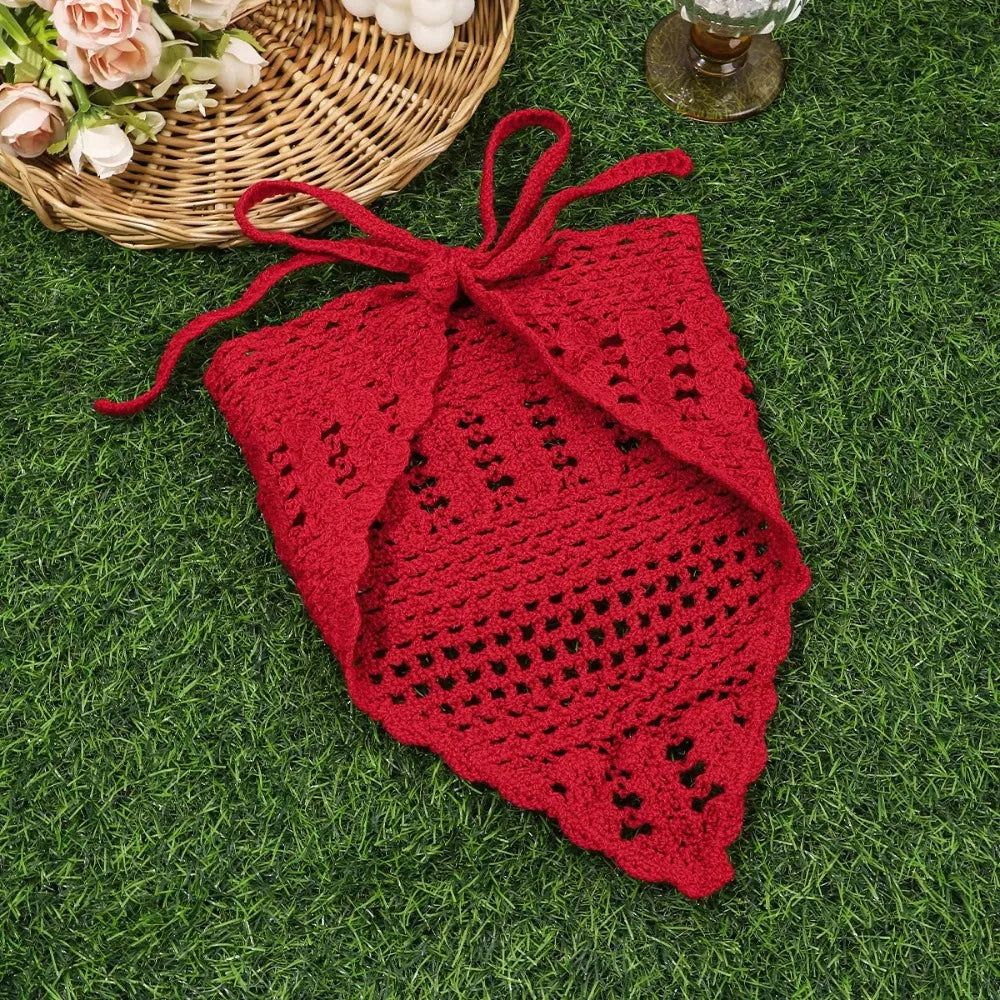 Women's Hollow Knit Crochet Headband – Soft Triangle Headscarf Knit Headband SWANS