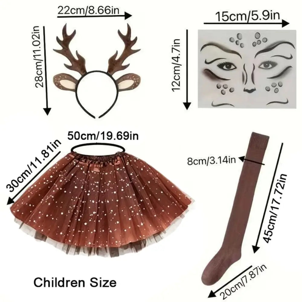 Reindeer Deer Cosplay Kit – Antler Headband, Tutu Skirt Set Holiday Costume Set SWANS