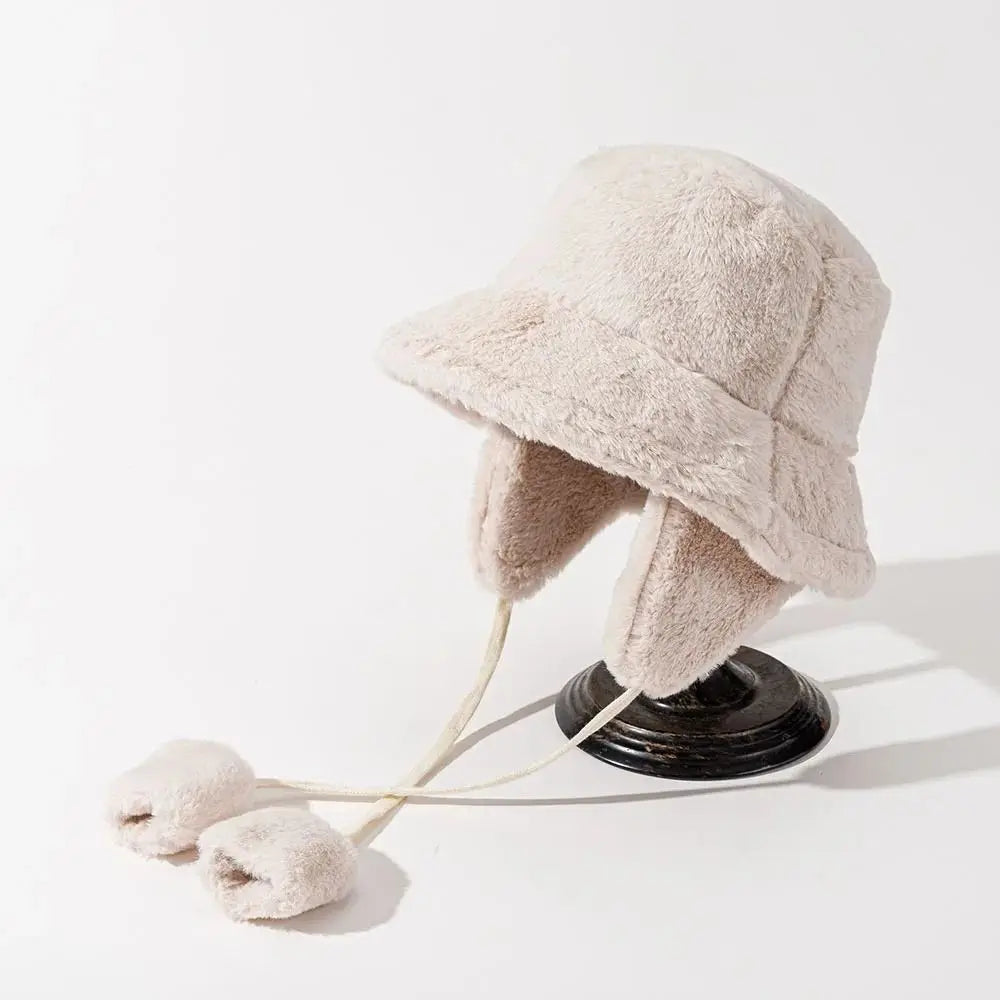 Women's Winter Ear Flap Hat – Warm Knit Cap with Lace Detail Winter Ear Flap Hat SWANS Beige