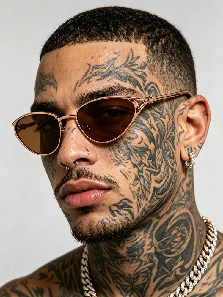 Y2K Vintage Metal Cat Eye Sunglasses – Unisex Steampunk Cat Eye Sunglasses SWANS
