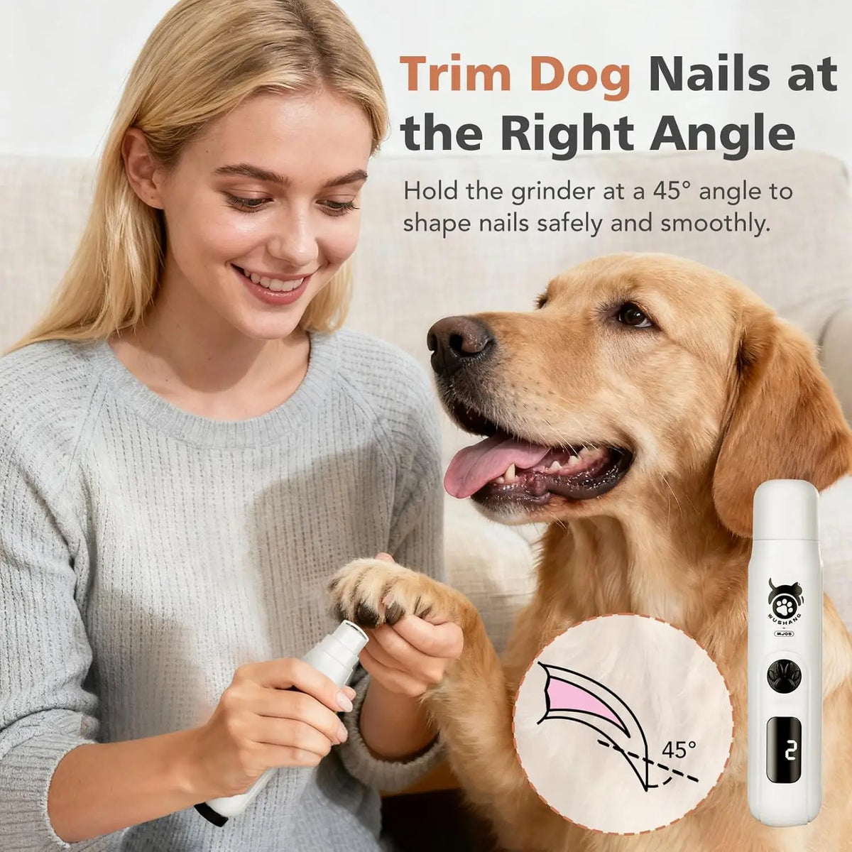 SWANS 3-Speed Quiet Electric Dog & Cat Nail Grinder USB-C Pet Nail Grinder SWANS
