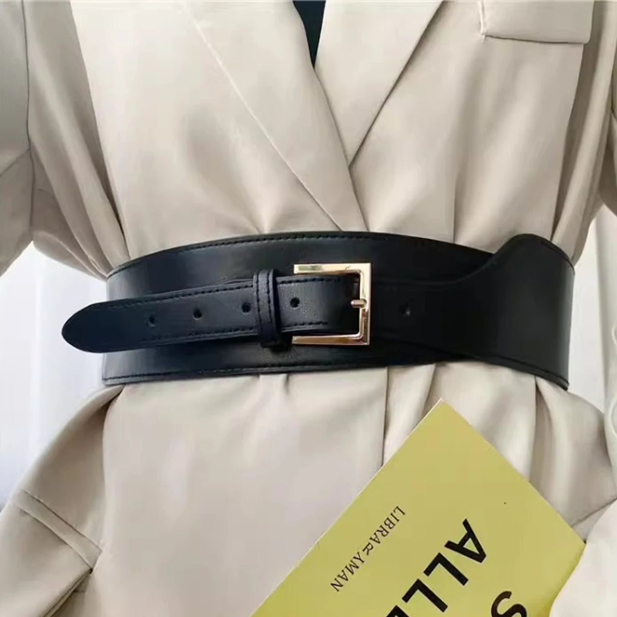 Women's Wide Elastic Corset Belt – PU Leather Waistband Wide Corset Belt SWANS
