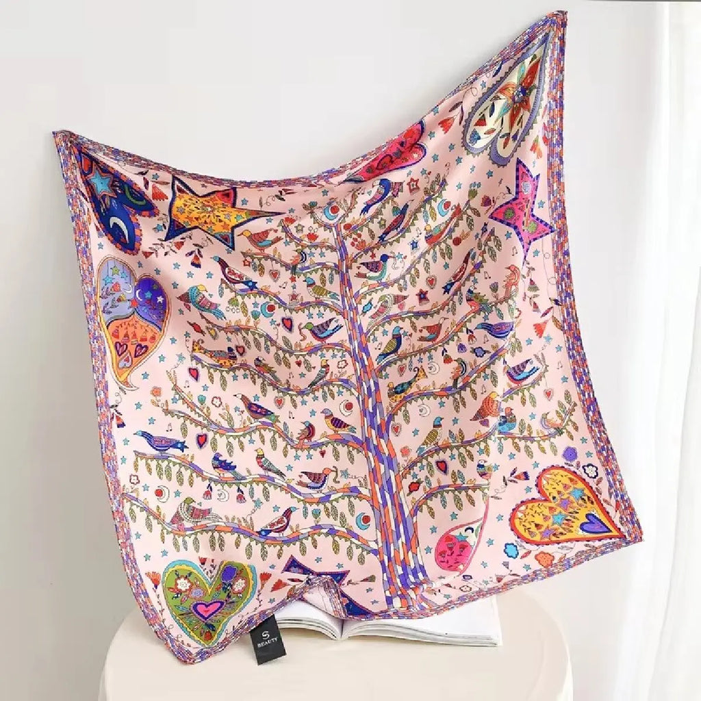 Geometric Satin Square Scarf – Silk Shawl & Bandana for Women Fashion Square Scarf SWANS