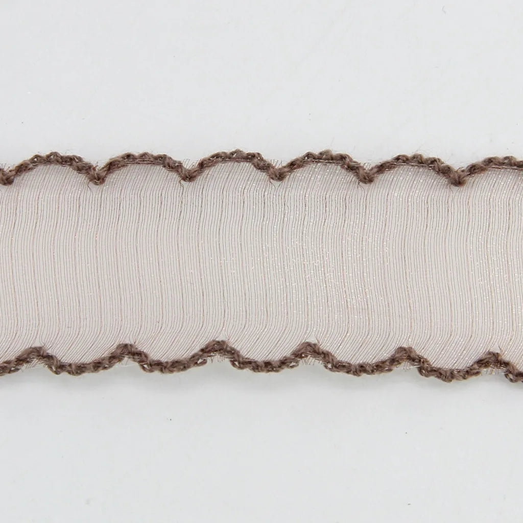 Shimmering Scalloped Edge Organza Ribbon – Boho Craft & Décor Decorative Craft Ribbon SWANS Dark Brown 40mm
