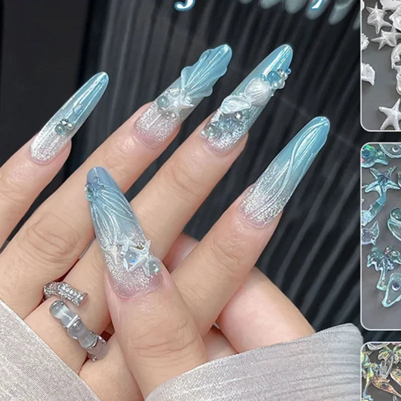 50-Pc Ocean Nail Art Charms – Pearl Shell Starfish Rhinestones Nail Art Charms SWANS