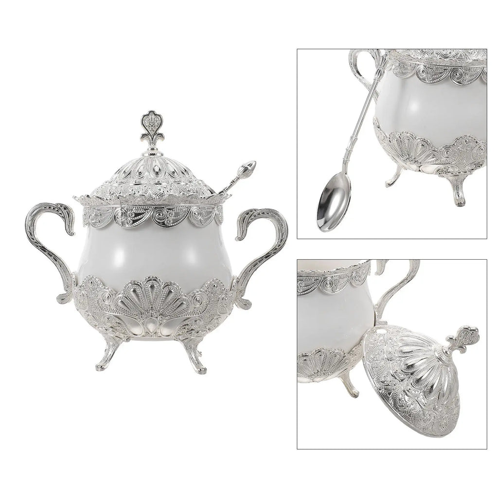 Ceramic Sugar Bowl with Lid & Spoon – Vintage Peacock Design Ceramic Storage Jar SWANS