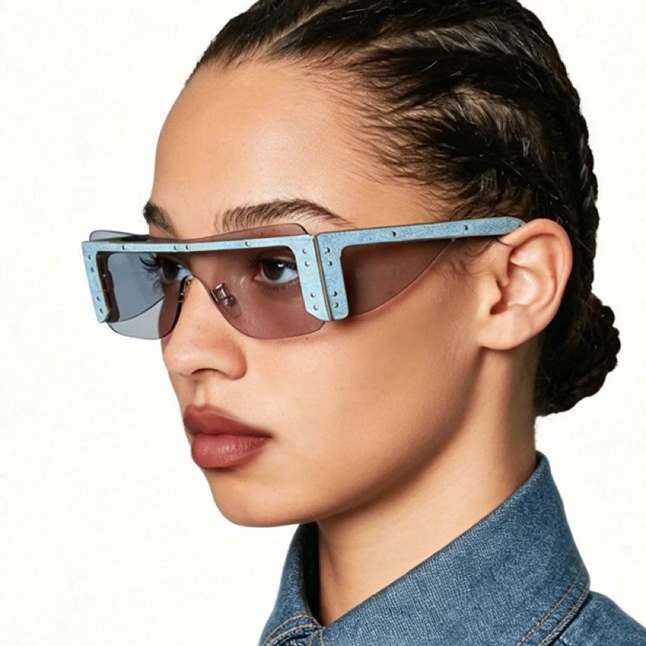 Y2K Rimless Rivet Sunglasses – Unisex Punk Vintage Shades Fashion Sunglasses SWANS