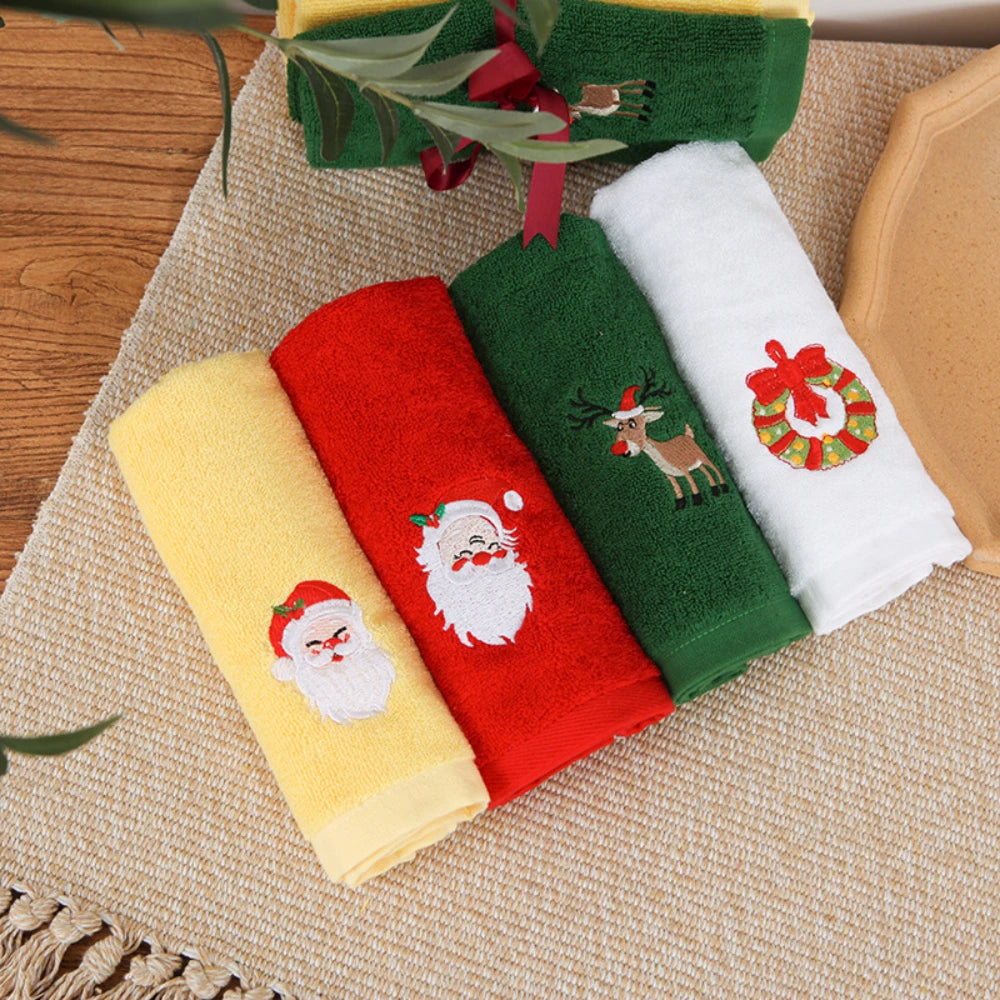 SWANS Vintage Christmas Holiday Towel – Santa & Reindeer Cotton Holiday Hand Towel SWANS