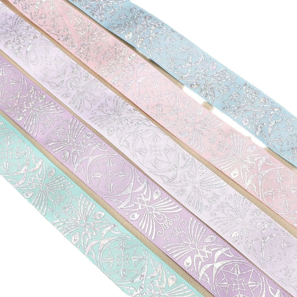 Satin Ribbon Silver Printed Octagon – 5 Yards, 5 Colors Decorative Craft Ribbon SWANS
