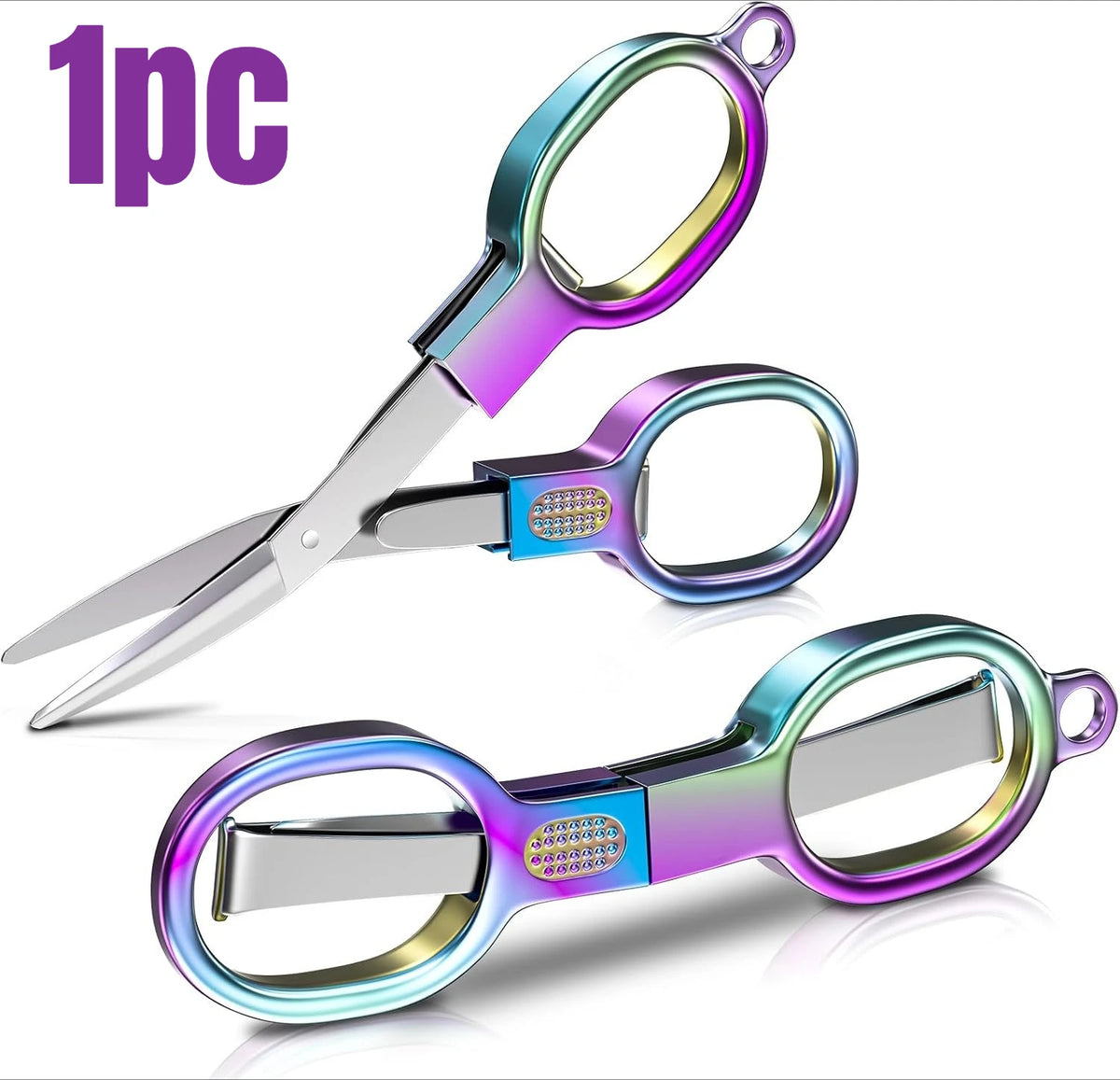 Rainbow Folding Scissors – Portable Stainless Steel Craft Snips Folding Scissors SWANS PURPLE