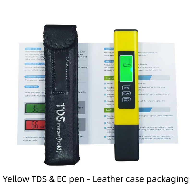 3-in-1 TDS EC Temperature Meter – Backlit LCD Water Tester Water Quality Meter SWANS Yellow Case