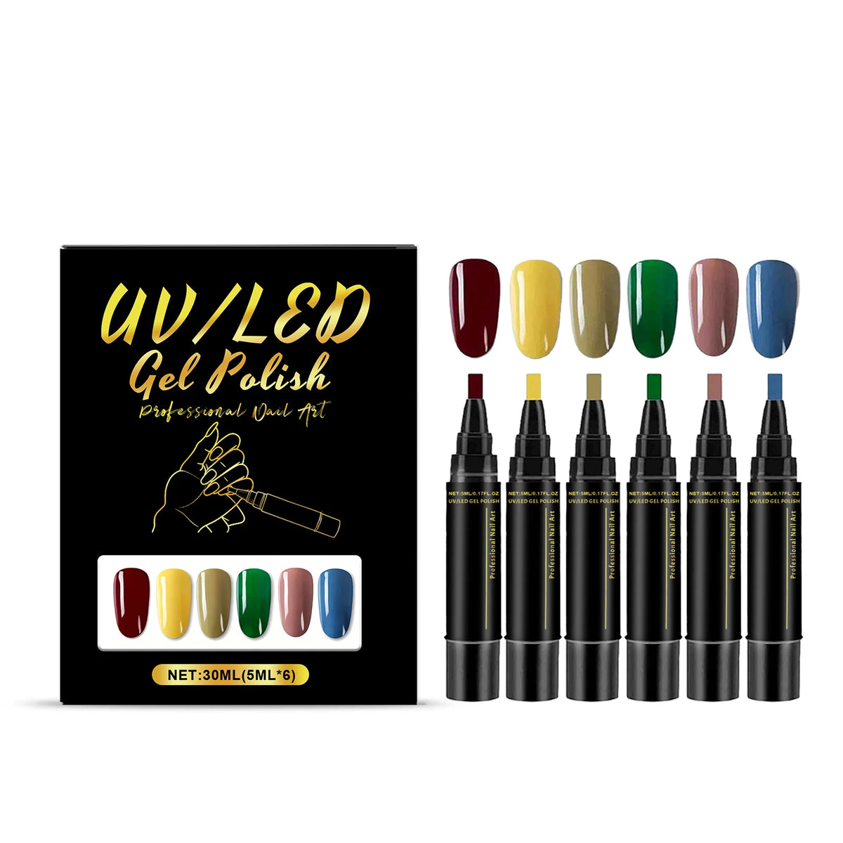 6-Color UV LED Gel Nail Polish Pen Set – DIY Manicure Kit Gel Nail Polish Set SWANS SKU 06